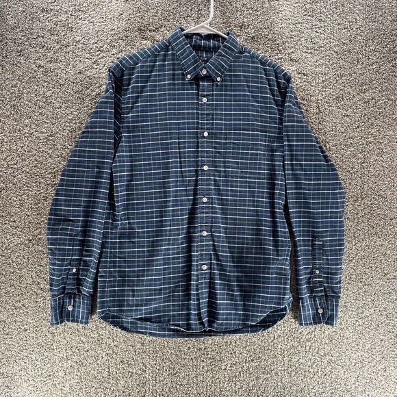 J Crew Shirt Mens Large Blue Plaid Flex Oxford Chambray Button Up Preppy Adult - Picture 1 of 11